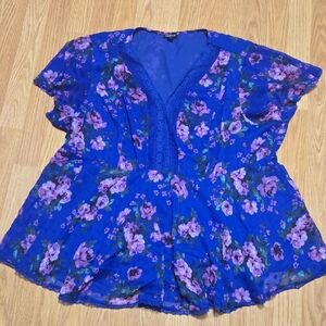 Torrid Blue and Purple Floral Blouse